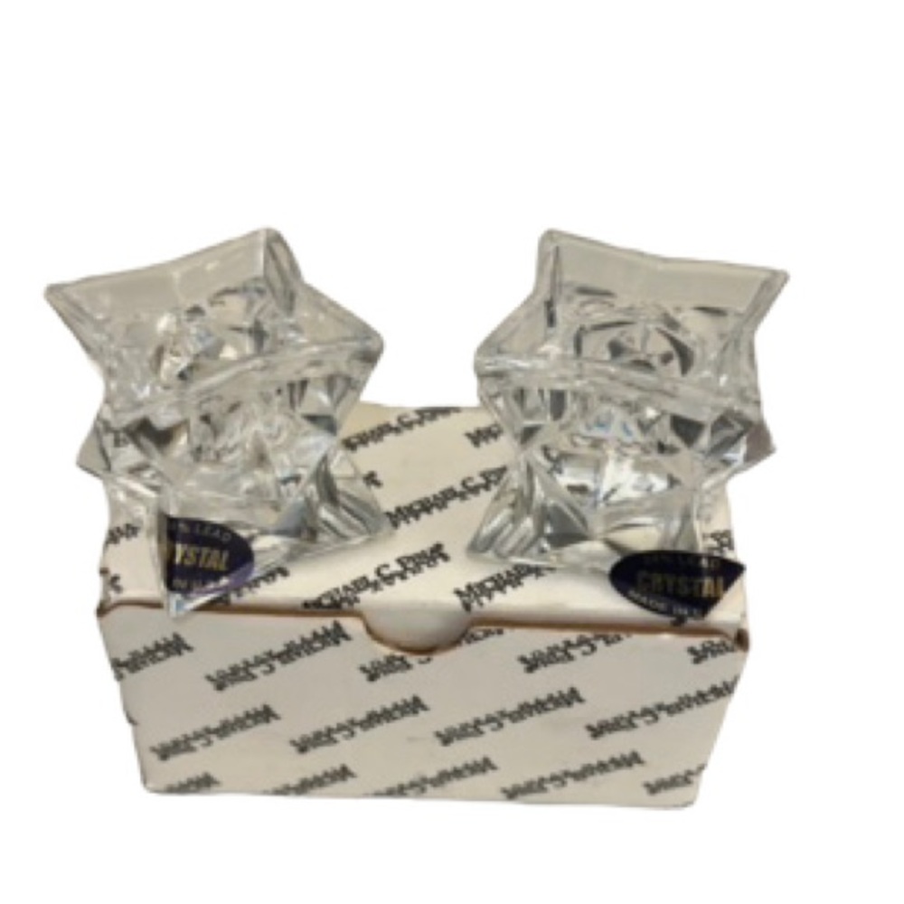 VINTAGE!  Michael C. Fina Avenue 24% Leaded Crystal Candle Stick Holders (pair)